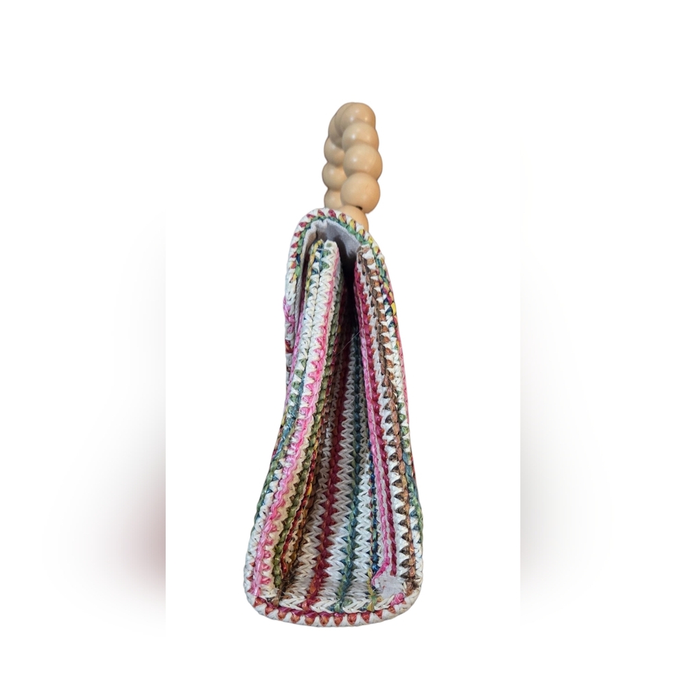 Haute Hippie NEW Colorful Woven Mini Bag with Bead Handle & Removable Gold Chain - Picture 6 of 8